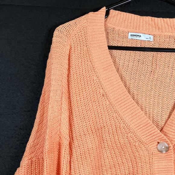 Sonoma Womens Sweater Orange V Neck Button Up Knit Cardigan Long Sleeve XL - Picture 4 of 12